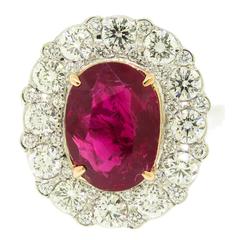 Oval Cut Natural Burma Ruby Diamond Platinum Ring