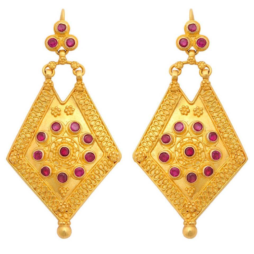  Ruby Gold Shield Earrings