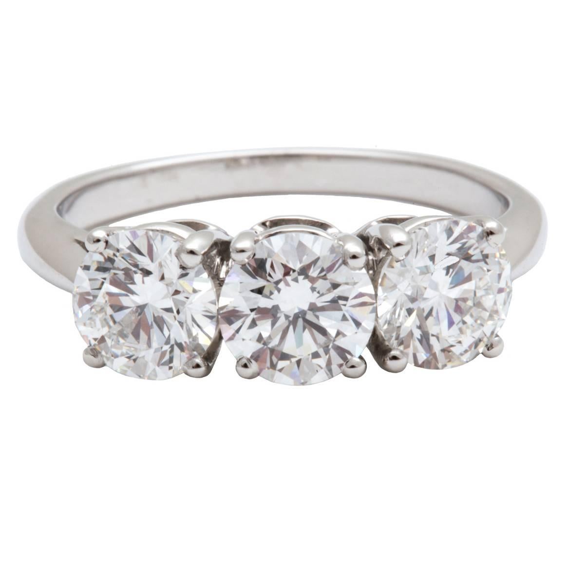  Tiffany & Co Three Stone Diamond Platinum Ring 2.41 carats