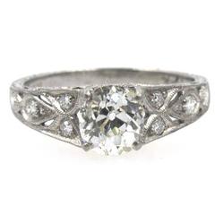 Vintage 1.27 Carat GIA Diamond Platinum Filigree Engagement Ring Graded I/VS2