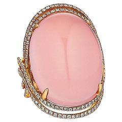 Rose Quartz Diamond Rose Gold Ring 7