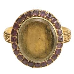 Georgian Garnet Locket Memorial Gold Ring