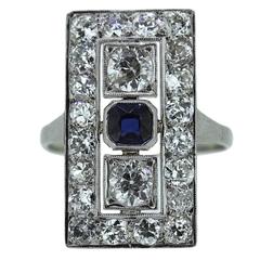 1920s Art Deco 1.50 Carats Diamonds Sapphire Gold Ring 7