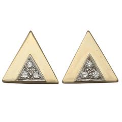 Vintage 1970s European 0.30 Ct Diamond and 14 k Yellow Gold Stud Earrings 1
