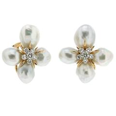 Baroque Pearl Flower Cluster Earrings with Diamonds 10
