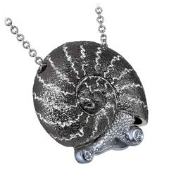 Diamond & Black Silver Textured Snail Pendant by Alex Soldier. Handmade in NYC.
