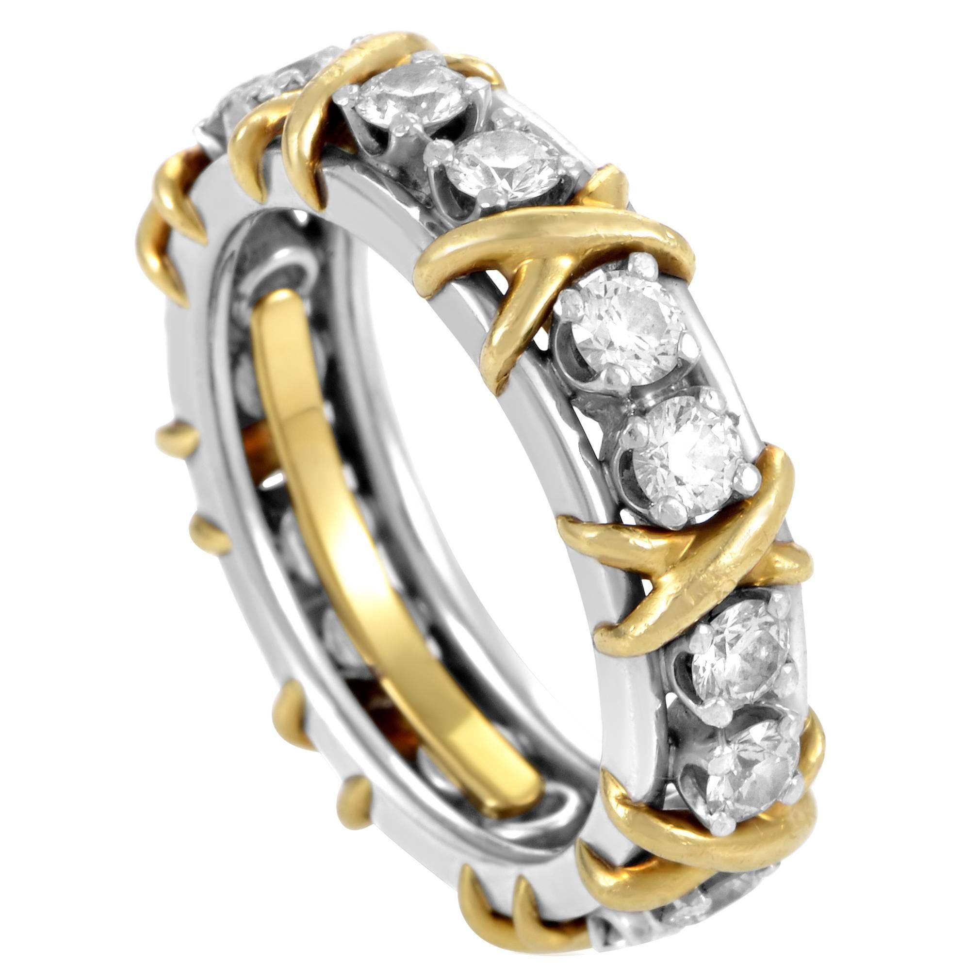 Tiffany & Co. Schlumberger Diamond Platinum Yellow Gold Eternity Band Ring