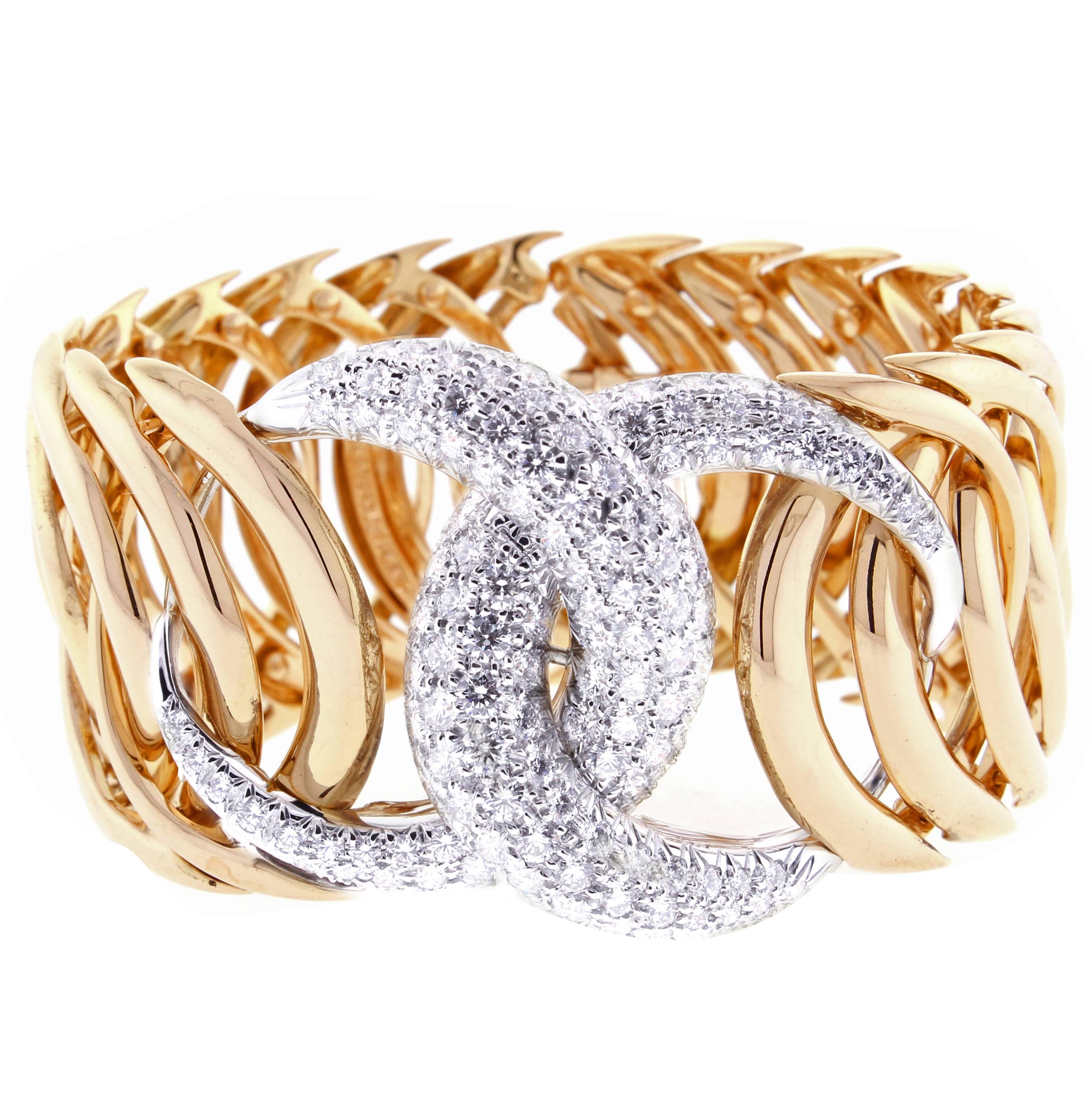 Verdura Double Crescent Diamond Pink Gold Bracelet
