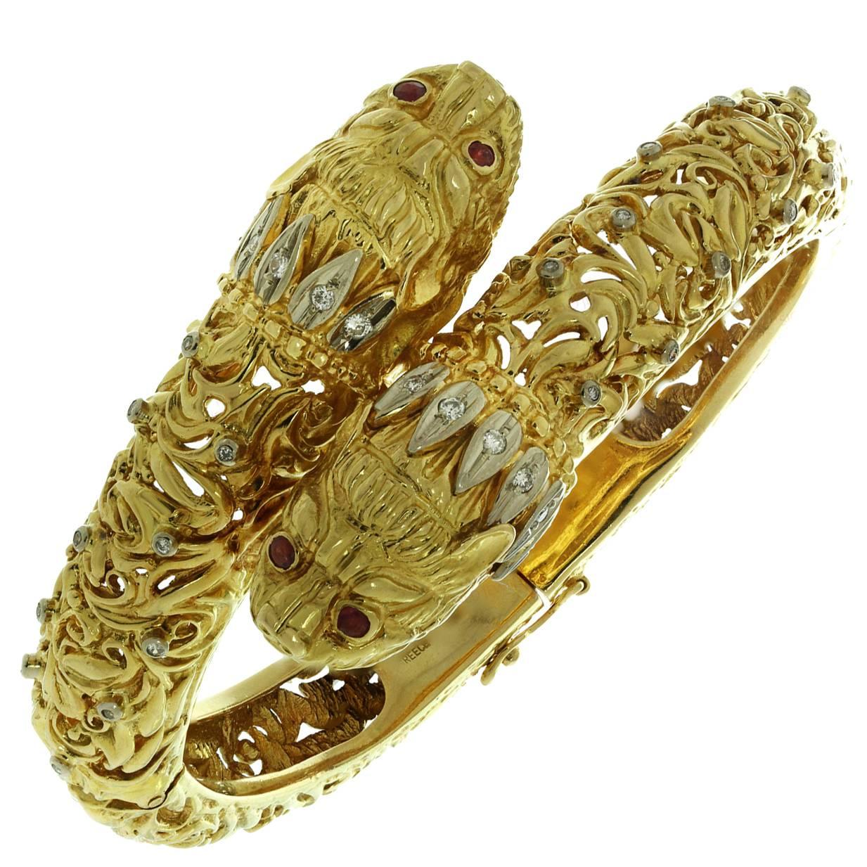 ILIAS LALAOUNIS Chimera Ruby Diamond Gold Bypass Bracelet