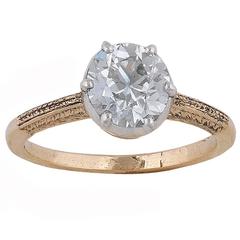Antique Single Stone 1.70 Carat Diamond Gold Engagement Ring