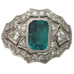 1950s 1.49 Carat Emerald and 1.15 Carat Diamond Platinum Cocktail Ring 8