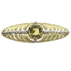 1930's Tiffany & Company Diamond Peridot  Gold Pin Brooch