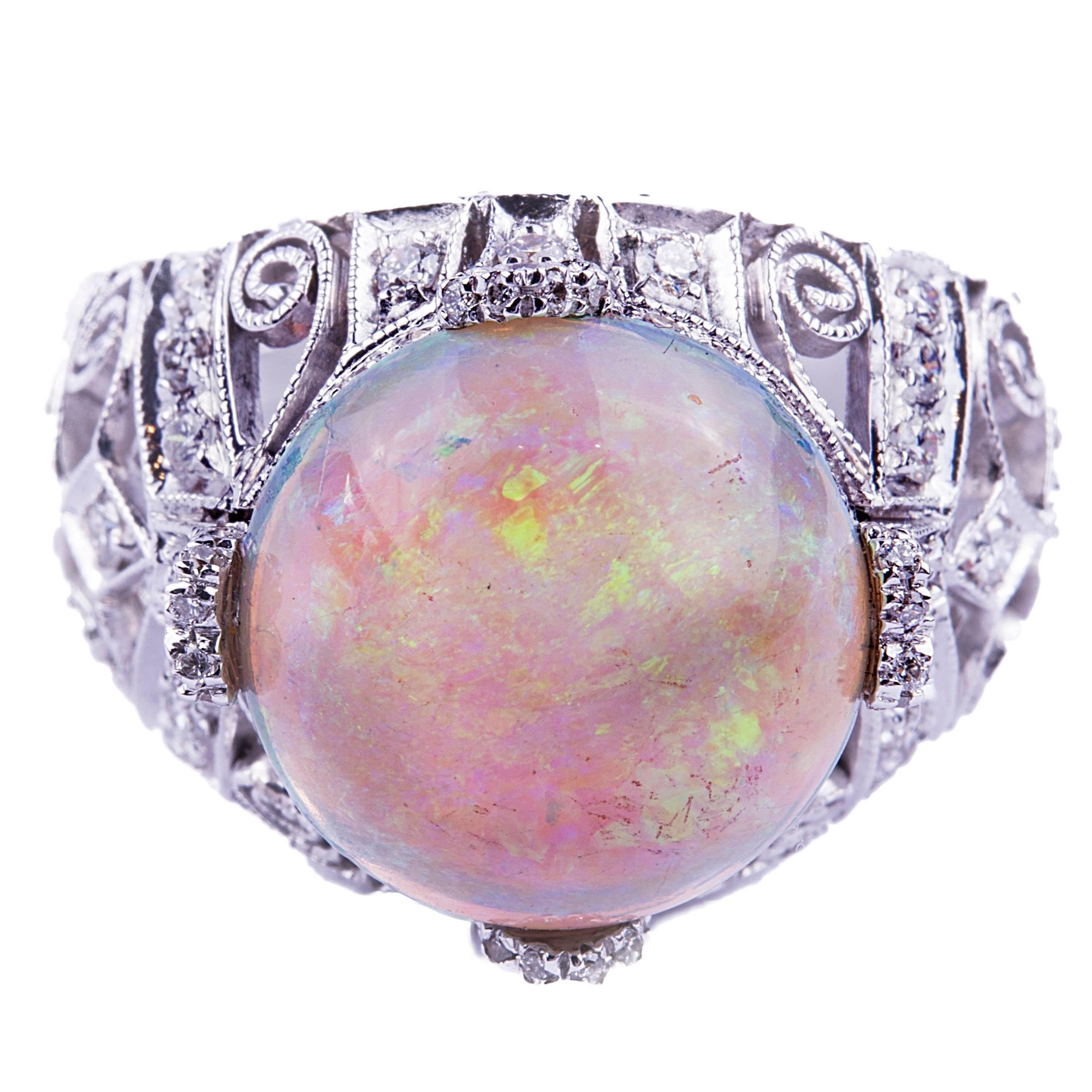 18kt Gold, Opal and Diamond Ring  For Sale