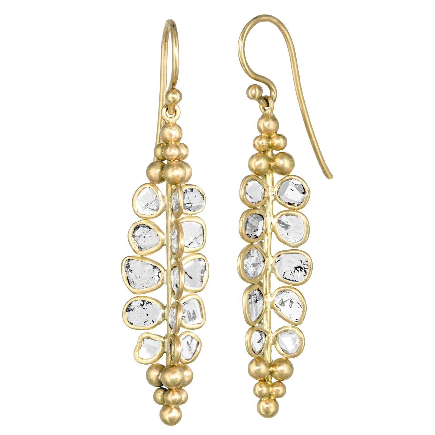 Kothari Polki Diamond Matte Gold One of a Kind Drop Earrings