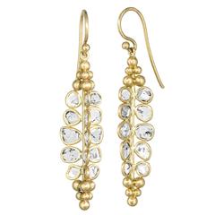 Polki Diamond Handmade Matte Gold Drop Earrings 8