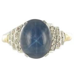 French Art Deco Star Sapphire and Diamond Ring 7