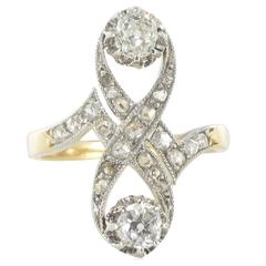 French 1900s Platinium and Gold Diamond Ring 11