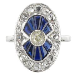Antique French Art deco Calibrated Sapphire and Diamond Ring