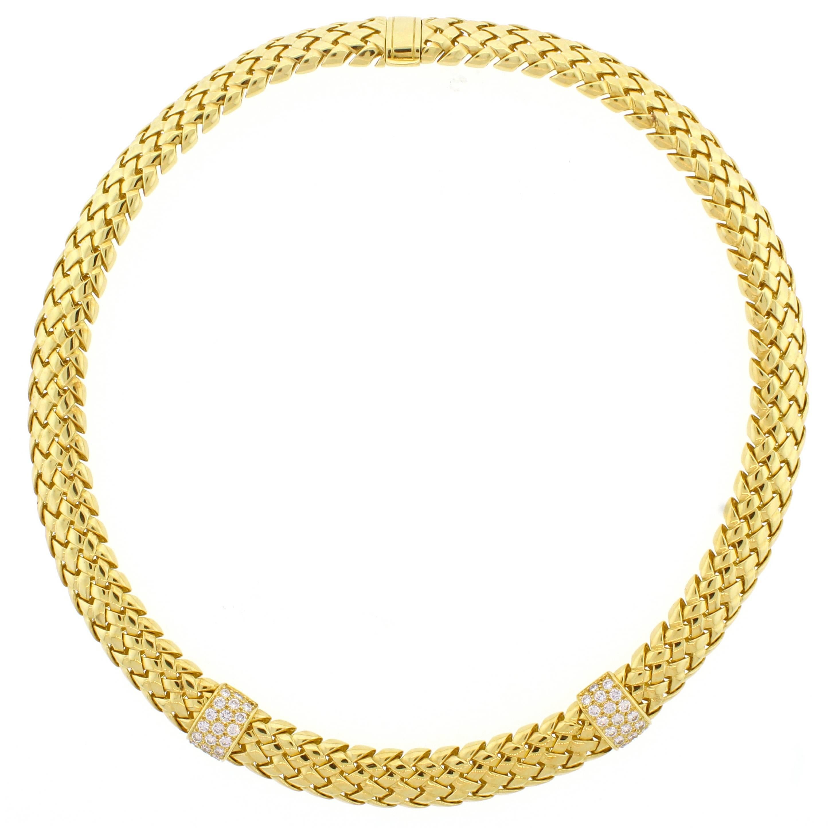Tiffany & Co. Diamond Yellow Gold Vannerie Necklace