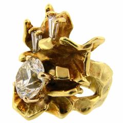 1970s Alfred  Karram 3.70 carat Diamond Gold Cocktail Ring