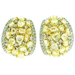 Fancy Cut Natural Yellow Diamond Dome Hoop Gold Earrings 