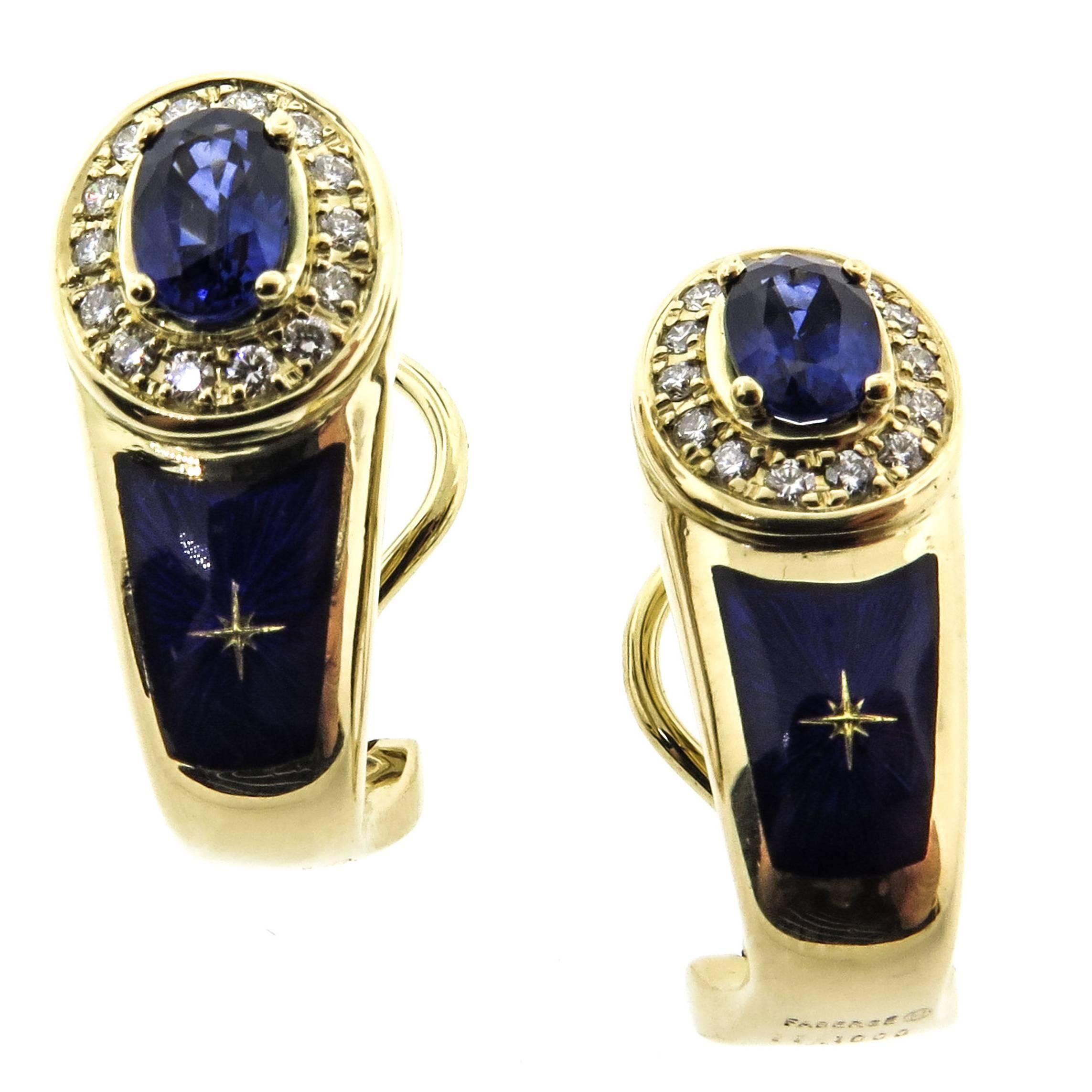 Modern House of Faberge Sapphire  Diamond Earrings
