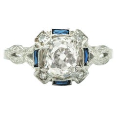 Bague des années 1920 en or 20 carats sertie de diamants et de saphirs de 1,97 carat, certifiée GIA