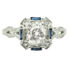 1920s Diamond and Sapphire Ring 1.97 carats set in 20 Karat Gold, GIA Certified 8