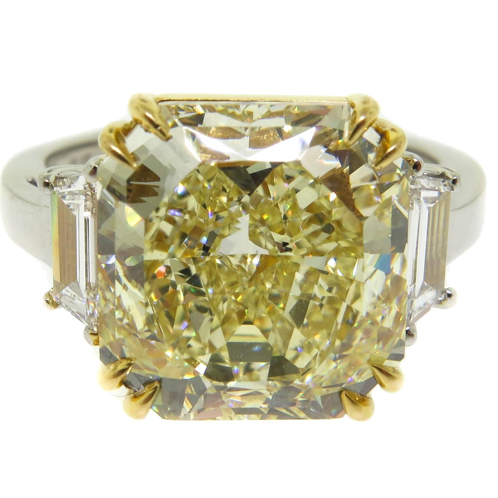 Manfredi Jewels 7.41 Carat GIA Radiant Cut Fancy Yellow Diamond Platinum Ring