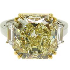 Manfredi Jewels 7.41 Carat GIA Radiant Cut Fancy Yellow Diamond Platinum Ring
