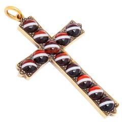 Antique Victorian Banded Agate Gold Cross