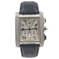 Cartier Tank Francaise Chronoflex Diamonds 18 Karat White Gold Black Band