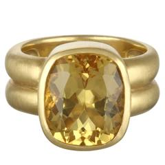 Faye Kim  Antique Cushion Golden Beryl Gold Ring