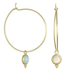Faye Kim Gold Wire Hoops with Removable Ethiopian Opal Drops