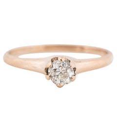 Antique 1900s Edwardian .32 Carat Old Miner Diamond 9 Karat Rose Gold Engagement Ring