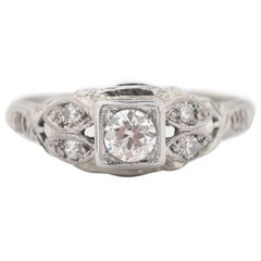 1920s Art Deco .23 Carat Old European Diamond 18 Karat Gold Engagement Ring