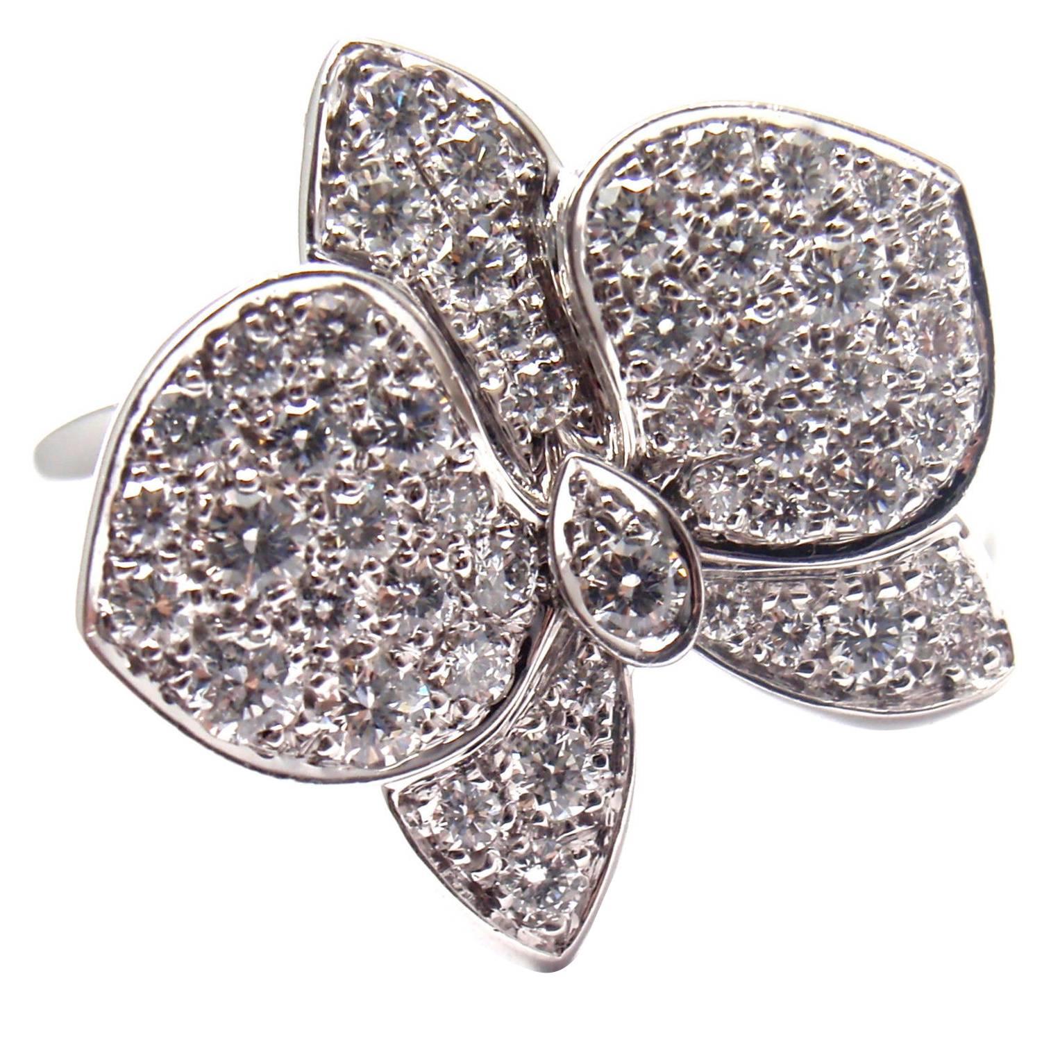 Cartier Caresse D'orchidées Orchid Flower Diamond White Gold Ring For Sale