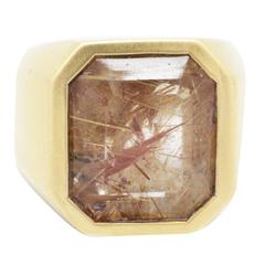 Moritz Glik Rhutilated quartz and 18k satined yellow gold ring, hand signed 5