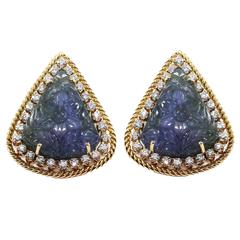 Carved Bicolor Tanzanite and Diamond Earring Tops in 18k gold