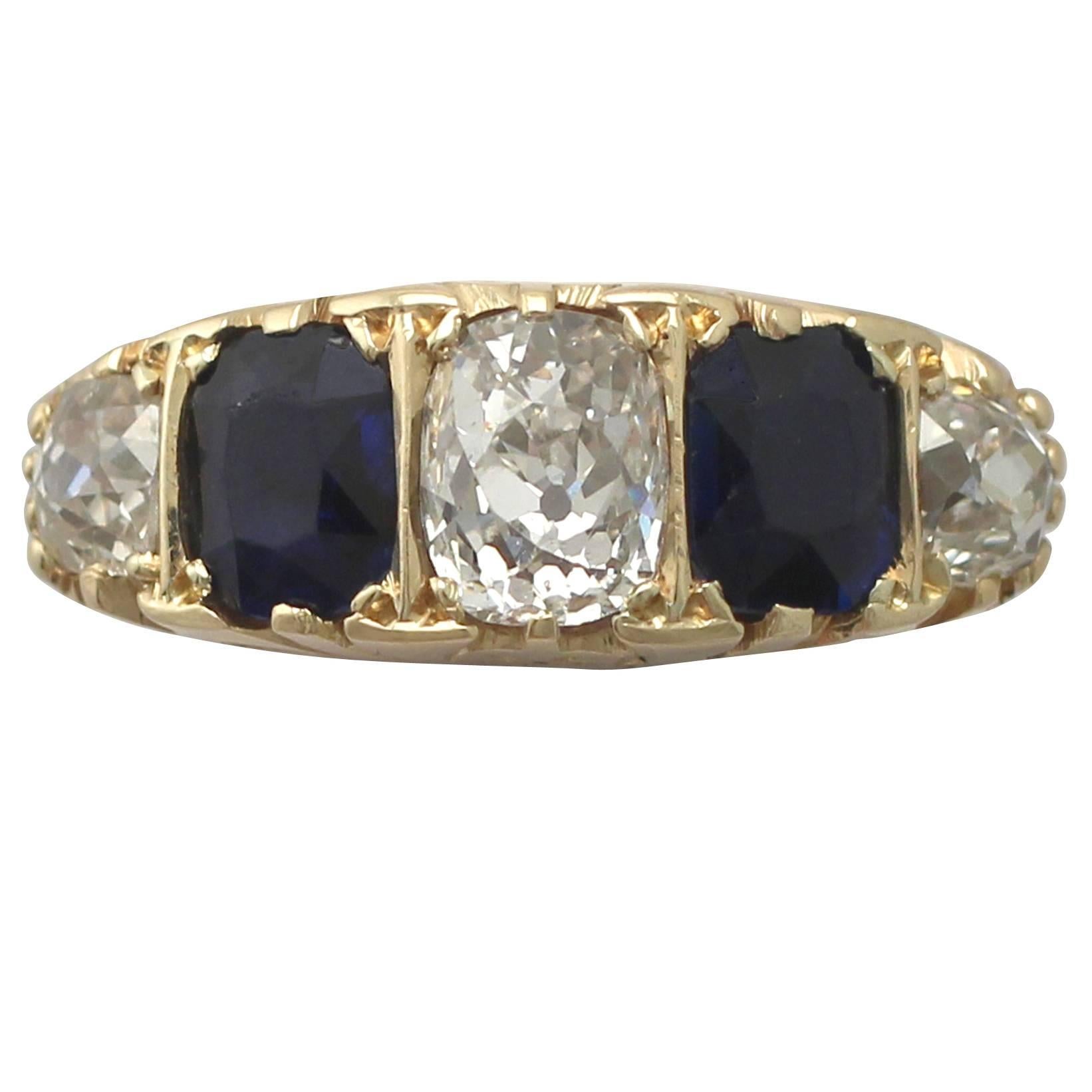 Antique 1900s 1.68 Carat Diamond and 0.55 Carat Sapphire, Yellow Gold Dress Ring