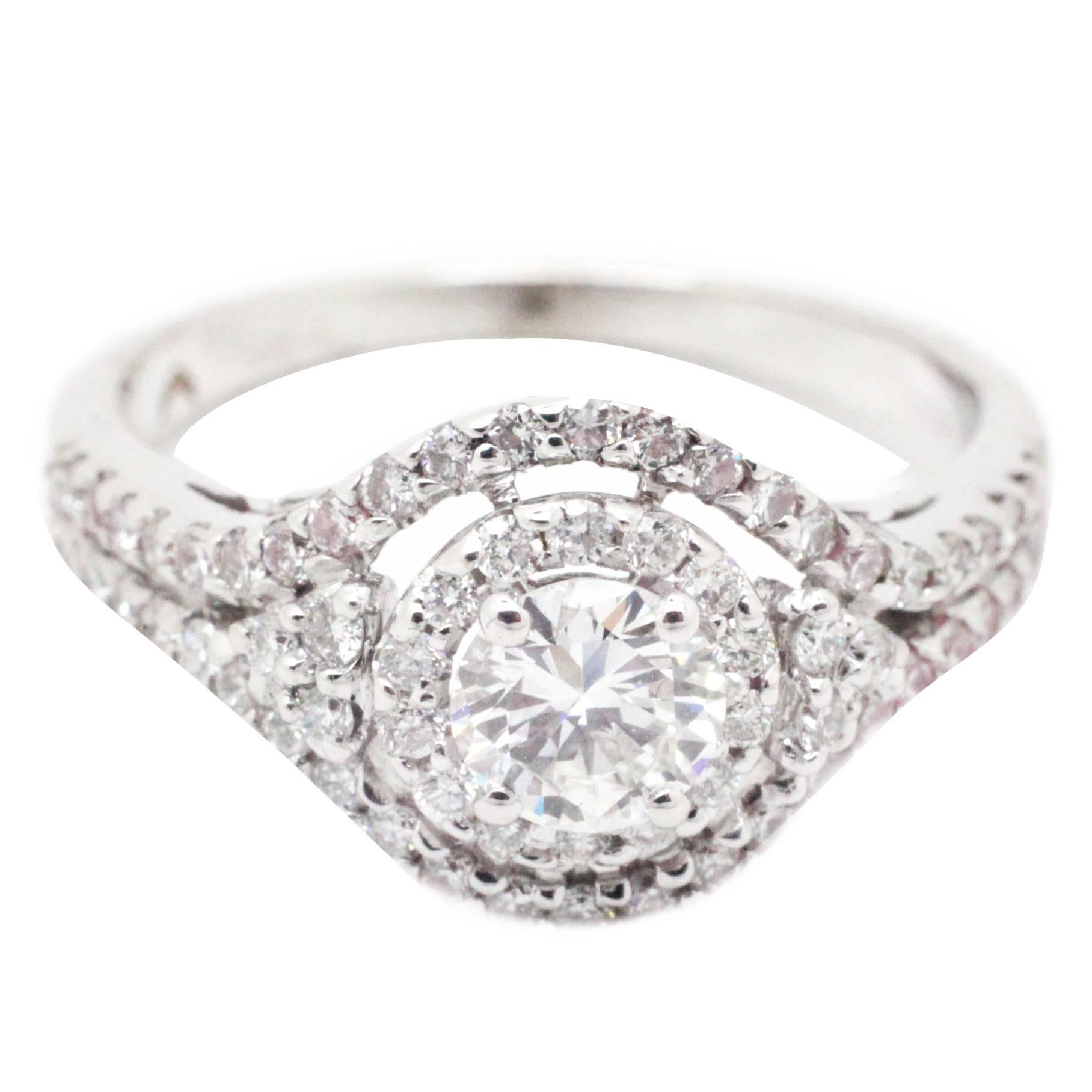 Ferrucci 0.98 Carat Diamonds and Diamond Halo 18 Karat Gold Engagement Ring