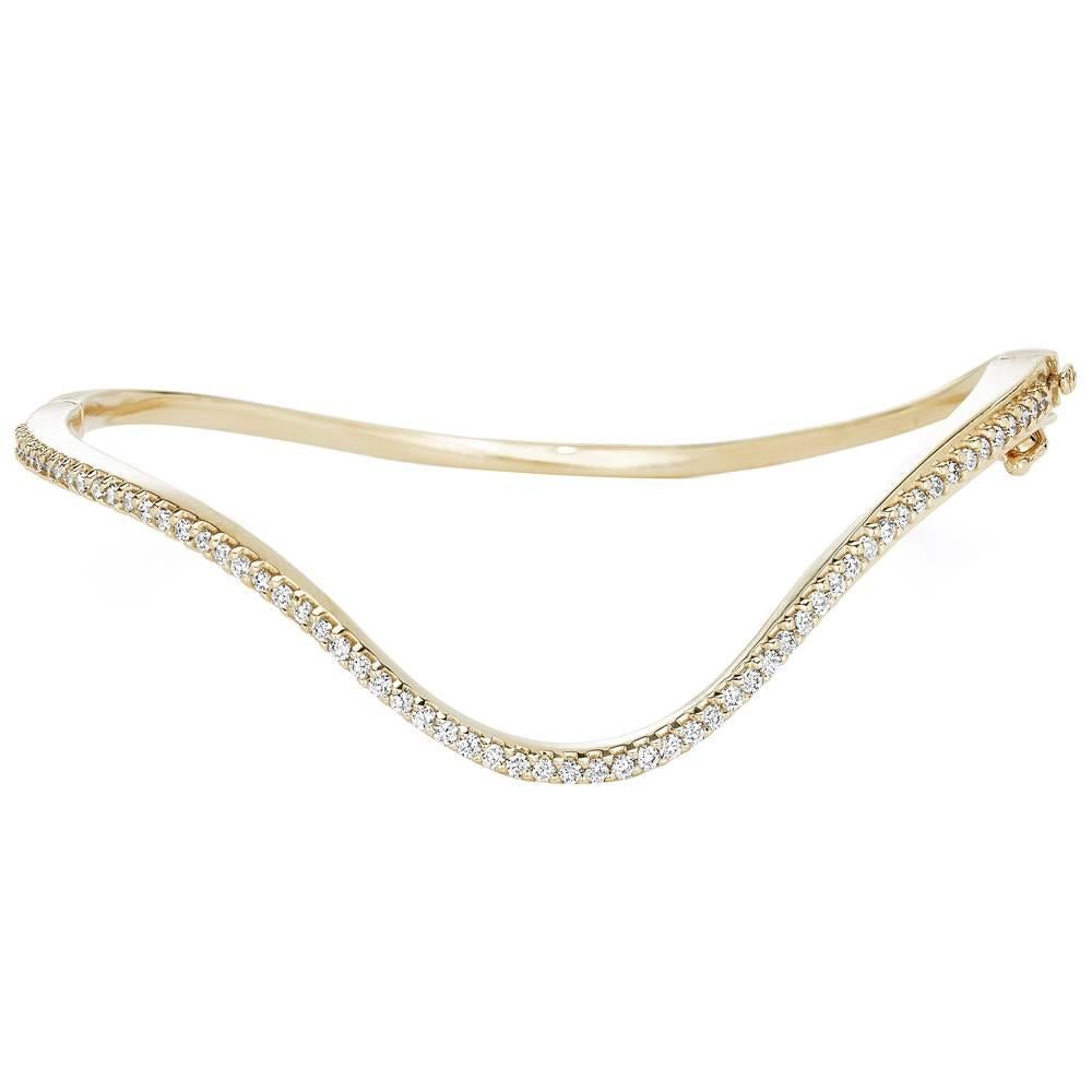 Paige Novick Yellow Gold Infinity Curved Hinged Bracelet with Diamond Pave For Sale