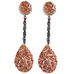 Silver & Rose Gold Textured Drop Dangle Earrings by Alex Soldier Handmade in NYC