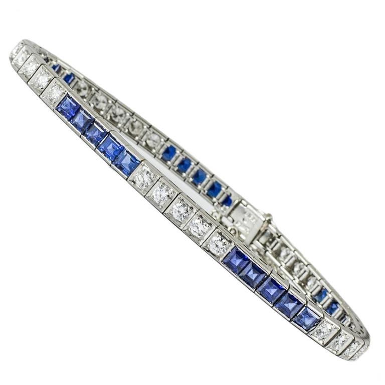 Birks Diamond and Sapphire Tennis Line Bracelet For Sale at 1stDibs