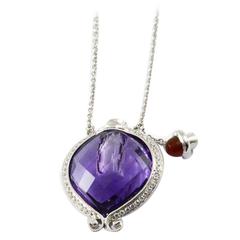 Unique Miniature Amethyst & Diamond Perfume Bottle Necklace