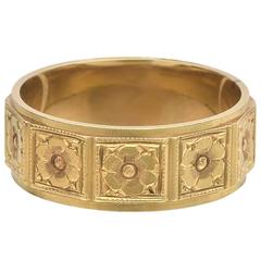 Yellow Gold Floral Motif Band Ring