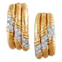 Van Cleef & Arpels Gold Diamond Hoop Ear Clips 8