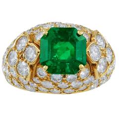 1980s M. Gerard Paris Emerald Diamond Gold Ring 12