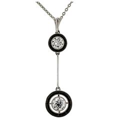Wonderful Art Deco Diamond Onyx and Platinum Pendant Wonderful Art Deco Diamond Onyx and Platinum Pendant