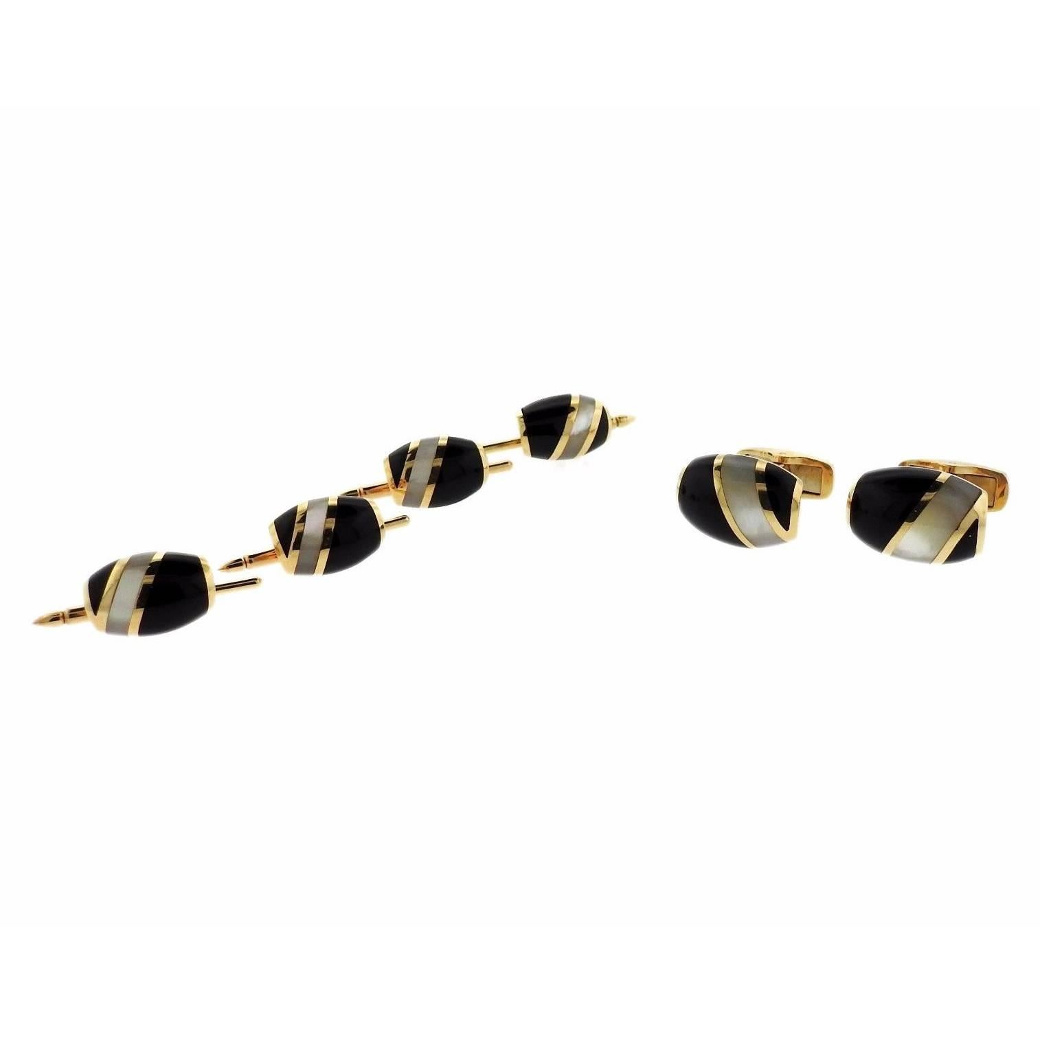 Kurt Wayne Gold Mother of Pearl Onyx Cufflinks Stud Set